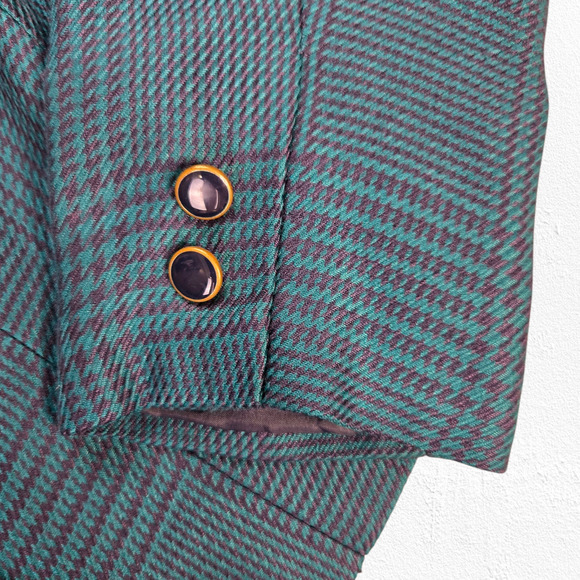 80s Vintage Green Navy Houndstooth Plaid Retro Workwear Power Skirt Suit Size 4 - Picture 4 of 16